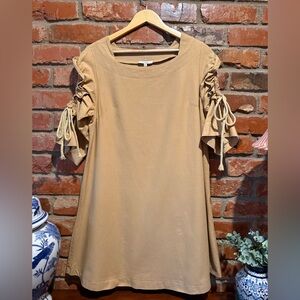 Easel Khaki Tan mini dress with arm detail size small